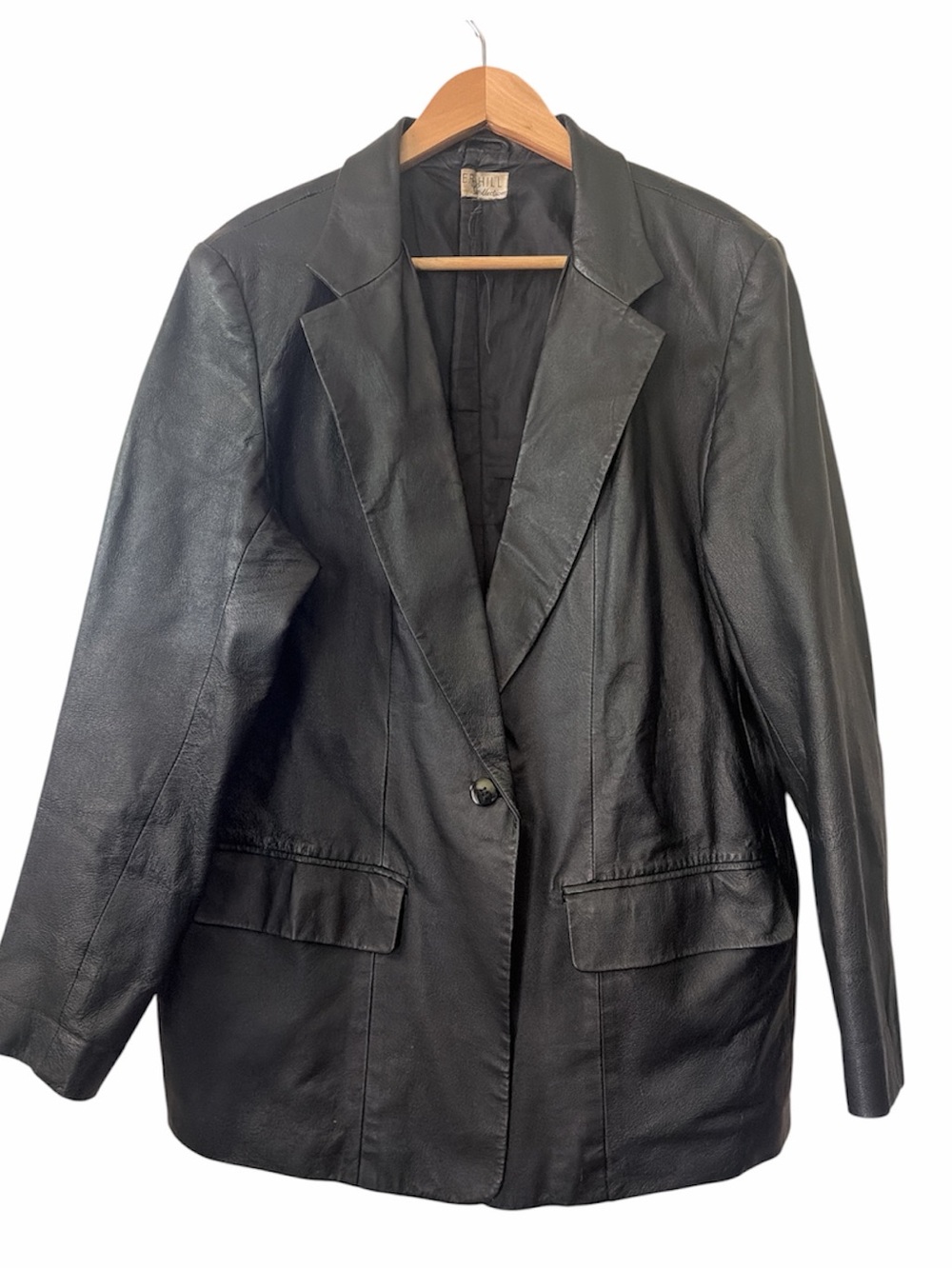 Vintage Leather Blazer Jacket Women’s XL or XXL Old Money Black Leather